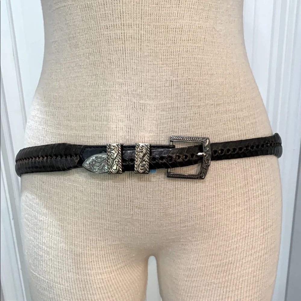 Genuine leather braided belt sz 36 with silver buckle